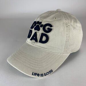 Life Is Good Mens Beige Dog Dad Relaxed Fit Strapback Adjustable Hat